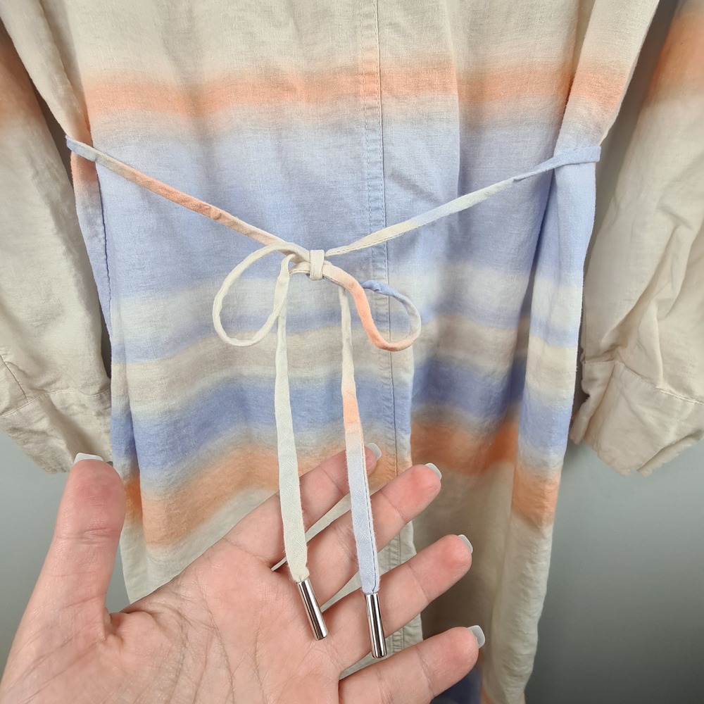 CALIA Womens Linen Blend Ombre Stripe Maxi Shirt Dress Blue Orange M Beach Cover - Picture 7 of 9